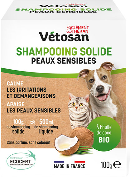 Clément Thékan Vétosan Shampooing Solide Peaux Sensibles chiens et chats 100 g