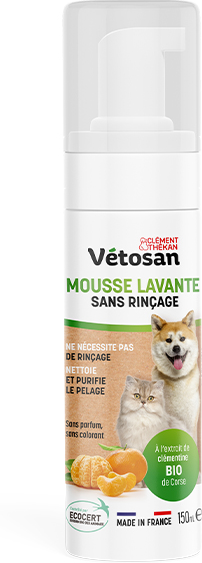 Clément Thékan Vétosan Mousse Lavante Sans Rinçage pour chiens et chats 150 ml