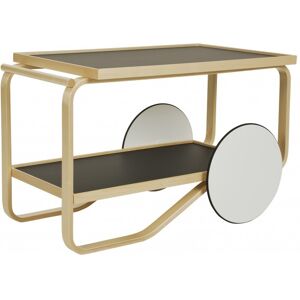 ARTEK chariot 901 TEA TROLLEY (Laque naturel et etageres noires - Bouleau, linoleum et lamine)