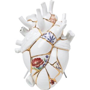 SELETTI vase en forme de coeur LOVE IN BLOOM KINTSUGI (Blanc et or - Porcelaine)