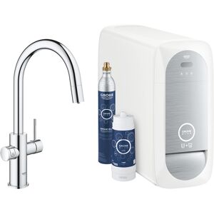 Grohe mitigeur monocommande a C avec systeme BLUE HOME pour 3 types d'eau 31541000B (chrome avec mousseur extractible - acier chrome)