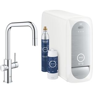 Grohe mitigeur monocommande a U avec systeme BLUE HOME pour 3 types d'eau 31543000B (chrome avec mousseur extractible - acier chrome)