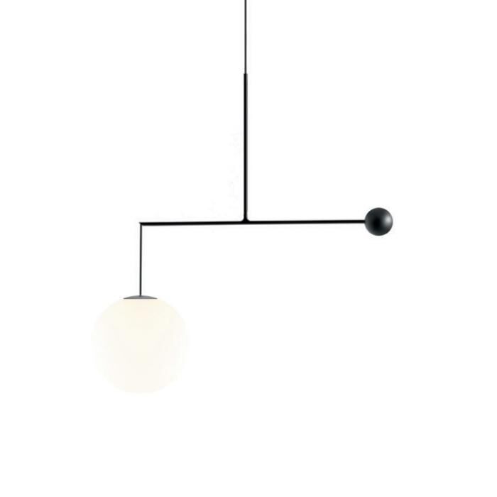 LUCEPLAN lampe à suspension MALAMATA Ø 22 cm (Noir mat - Acier et verre soufflé)