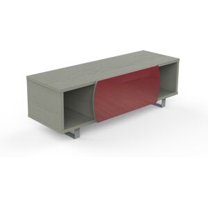 MUNARI meuble TV MK130 jusqu'a 55 Collection CORTINA EASY (Chene gris / Rouge - bois, Verre et metal)