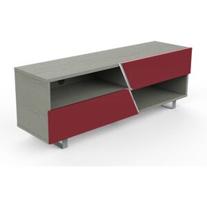 MUNARI meuble TV MK162 jusqu'a 65 Collection CORTINA WAVE (Chene gris / Rouge - bois et metal)