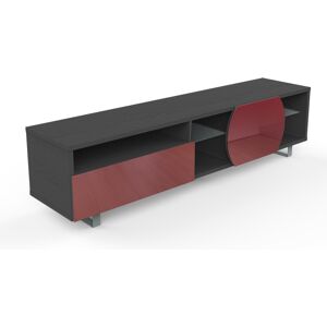 MUNARI meuble TV MK195 jusqu'a 75 Collection CORTINA GAME (Orme fonce / Rouge - bois, Verre et metal)