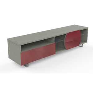 MUNARI meuble TV MK195 jusqu'a 75 Collection CORTINA GAME (Chene gris / Rouge - bois, Verre et metal)