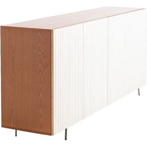 HORM buffet avec 4 portes LEON sur base Mid-Century Modern L 192 cm (H 80 cm - Bois blond et portes en hetre blanchi et bois blond)