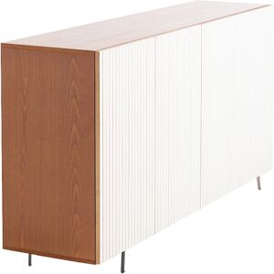 HORM buffet avec 4 portes LEON sur base Mid-Century Modern L 192 cm (H 112 cm - Bois blond et portes en hetre blanchi et bois blond)