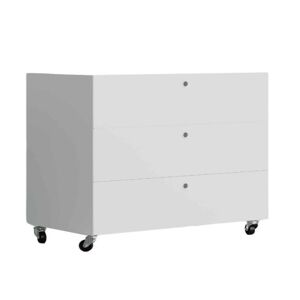 KRIPTONITE meuble a tiroirs sur roulettes 3 tiroirs L 90 cm (Blanc Opaque - Aluminium et bois)