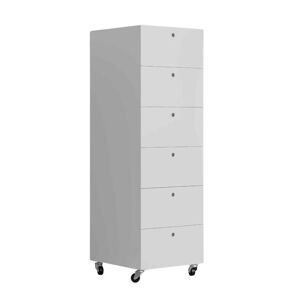 KRIPTONITE meuble a tiroirs sur roulettes 6 tiroirs L 40 cm (Blanc Opaque - Aluminium et bois)