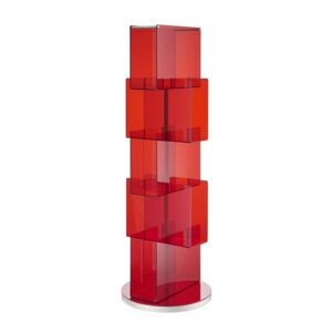 EMPORIUM bibliotheque verticale avec base pivotante BABELE (Rouge - Verre acrylique et MDF)