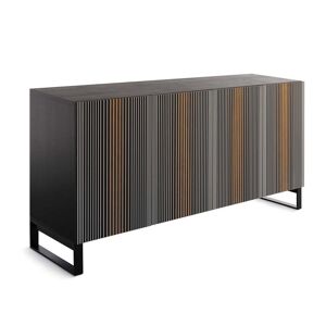 HORM buffet avec 4 portes CARLOS sur base Minimal Design L 192 cm (H 128 cm, hêtre teinté moka - bois et verre)