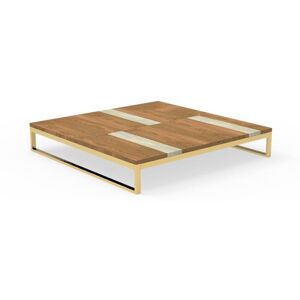 TALENTI table basse 100x100 cm d'exterieur CASILDA Collezione Icon (Gold - Travertin en acier peint, iroko et argent)