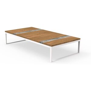 TALENTI table basse 140x70 cm d'exterieur CASILDA Collezione Icon (White - Acier peint, iroko et titane travertin)