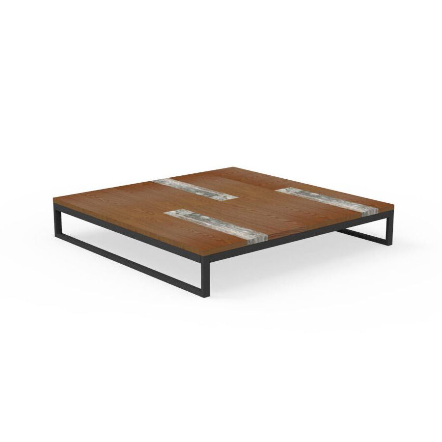TALENTI table basse 100x100 cm d'extérieur CASILDA Collezione Icon (Graphite - Acier peint, bois de pierre et travertin de titane)