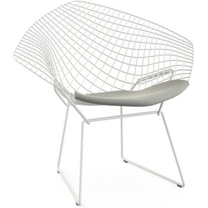 KNOLL fauteuil avec coussin BERTOIA DIAMOND (Structure blanche / Coussin Silver - Acier / Tissu Ultrasuede)