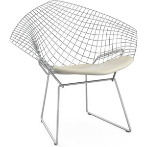 KNOLL fauteuil avec coussin BERTOIA DIAMOND (Structure chromee / Coussin Blanc - Acier / Vinyl)