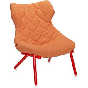 KARTELL fauteuil FOLIAGE (Revetement orange - pieds rouges - siege en tissu Trevira - Pieds en fer verni)