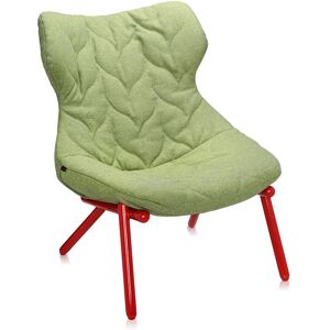 KARTELL fauteuil FOLIAGE (Revetement vert - pieds rouges - siege en tissu Trevira - Pieds en fer verni)