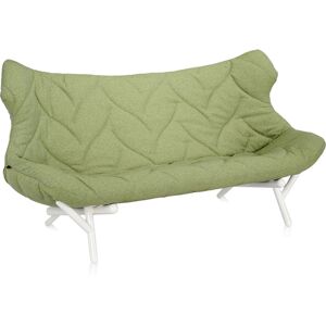 KARTELL canape FOLIAGE (Revetement vert - pieds blancs - siege en tissu Trevira - Pieds en fer verni)