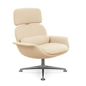 KNOLL fauteuil pivotant KN02 en tissu avec dossier haut inclinable (Cato Ivory - Revetement Cat. B et structure en aluminium poli)