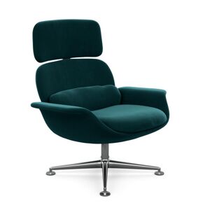 KNOLL fauteuil pivotant KN02 en tissu avec dossier haut inclinable (Knoll Velvet Teal - Revetement Cat. B et structure en aluminium poli)