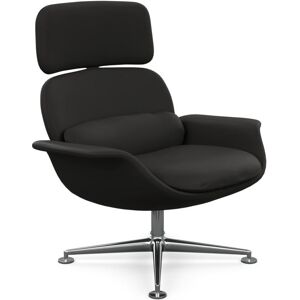 KNOLL fauteuil pivotant KN02 en cuir avec dossier haut inclinable (Volo Black - Revetement Cat. W et structure en aluminium poli)