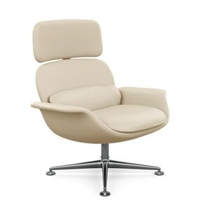 KNOLL fauteuil pivotant KN02 en cuir avec dossier haut inclinable (Volo Parchment - Revetement Cat. X et structure en aluminium poli)