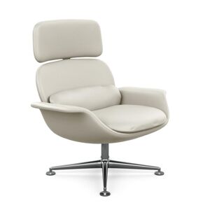 KNOLL fauteuil pivotant KN02 en cuir avec dossier haut inclinable (Acqua Puget Sound - Revetement Cat. Y et structure en aluminium poli)