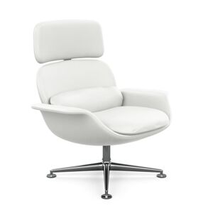 KNOLL fauteuil pivotant KN02 en cuir avec dossier haut inclinable (Sabrina White - Revetement Cat. Z et structure en aluminium poli)