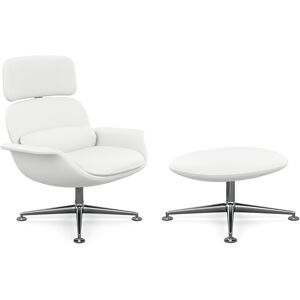 KNOLL fauteuil pivotant KN02 avec ottoman KN03 en cuir avec dossier haut inclinable (Volo White - Revetement Cat. W et structure en aluminium [...]