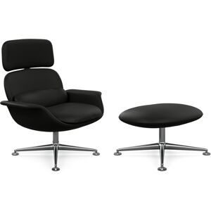 KNOLL fauteuil pivotant KN02 avec ottoman KN03 en cuir avec dossier haut inclinable (Sabrina Black - Revetement Cat. Z et structure en aluminium [...]