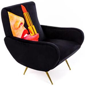 SELETTI fauteuil rembourre TOILETPAPER ARMCHAIR (Tongue black - Tissu en polyester, Structure en bois, polyurethane et metal)