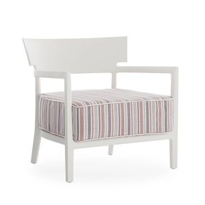 KARTELL fauteuil pour l'exterieur CARA OUTDOOR MAT (Blanc / Rayures Brique - Polycarbonate peint doux au toucher et tissu en fibre teintee)