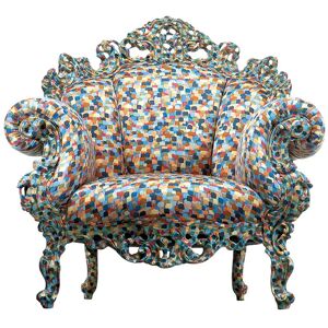 CAPPELLINI fauteuil PROUST (Bleu/Gris/Jaune - Hetre massif et tissu multicolore)