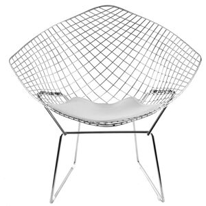 KNOLL fauteuil avec coussin BERTOIA DIAMOND (Structure chromée / Coussin Blanc - acier / cuir)