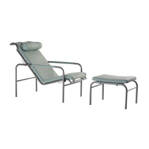 ZANOTTA chaise longue avec pouf GENNI (Vert - Structure en nickel satiné noir et cuir Super Cat. 98 0942)