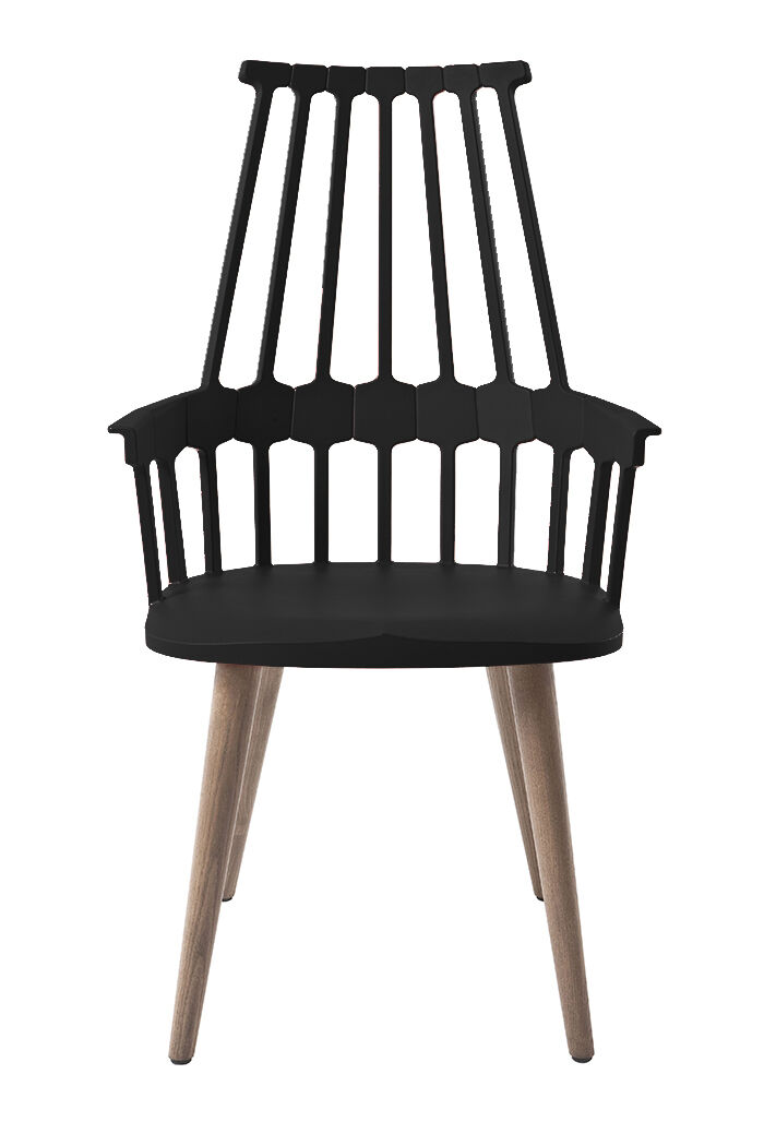 KARTELL fauteuil COMBACK (Noir - Technopolymère thermoplastique - Frêne teinté chêne)