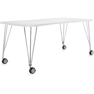 KARTELL table sur roulettes MAX (L 190 cm / Blanc zinc - Pleateau lamine anti-rayures / Structure en acier chrome)