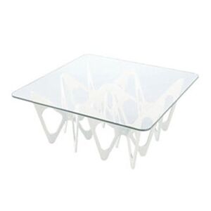ZANOTTA table basse BUTTERFLY (Blanc 90x90 - chene / verre)