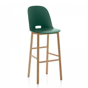 EMECO ALFI BARSTOOL HIGH BACK tabouret avec le dossier haut (Vert et frene clair - Polypropylene et fibre de bois recycle)