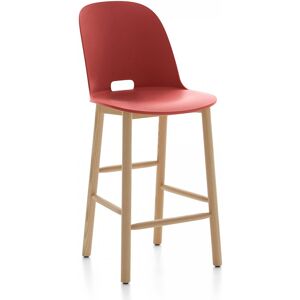 EMECO ALFI COUNTER STOOL HIGH BACK tabouret avec le dossier haut (Rouge et frene clair - Polypropylene et fibre de bois recycle)