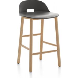 EMECO ALFI COUNTER STOOL LOW BACK tabouret avec le dossier bas (Gris fonce et frene clair - Polypropylene et fibre de bois recycle)