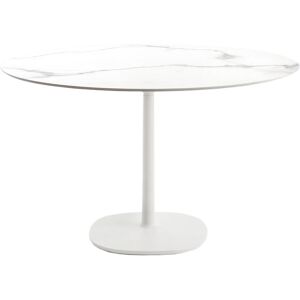 KARTELL table MULTIPLO avec plateau rond Ø 118 cm et grande base carree (Blanc - Aluminium moule et plateau en ceramique finition marbre)