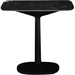 KARTELL table MULTIPLO avec plateau carre 99 cm arrondie et grande base carree (Noir - Aluminium moule et plateau en ceramique finition marbre)