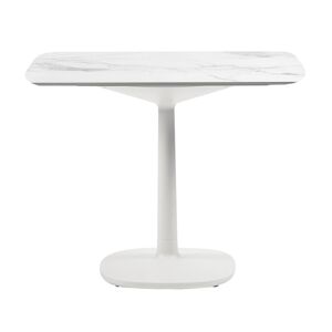 KARTELL table MULTIPLO avec plateau carre 118 cm arrondie et grande base carree (Blanc - Aluminium moule et plateau en ceramique finition [...]