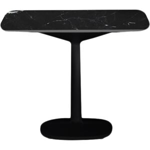 KARTELL table MULTIPLO avec plateau carre 118 cm arrondie et grande base carree (Noir - Aluminium moule et plateau en ceramique finition marbre)