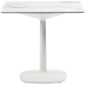 KARTELL table MULTIPLO avec plateau carre 118 cm et grande base carree (Blanc - Aluminium moule et plateau en ceramique finition marbre)