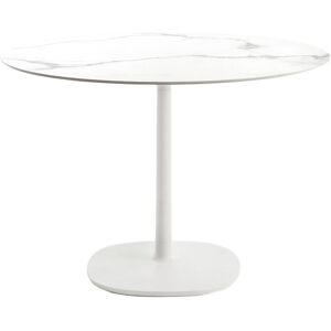 KARTELL table MULTIPLO avec plateau rond Ø 135 cm et grande base carree (Blanc - Aluminium moule et plateau en ceramique finition marbre)